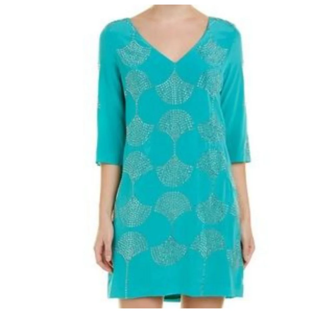Trina Turk seafoam rhinestones 100% silk dress